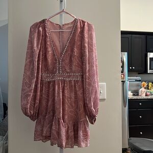 Aje Pink Plunge Neck Tiered Midi Dress